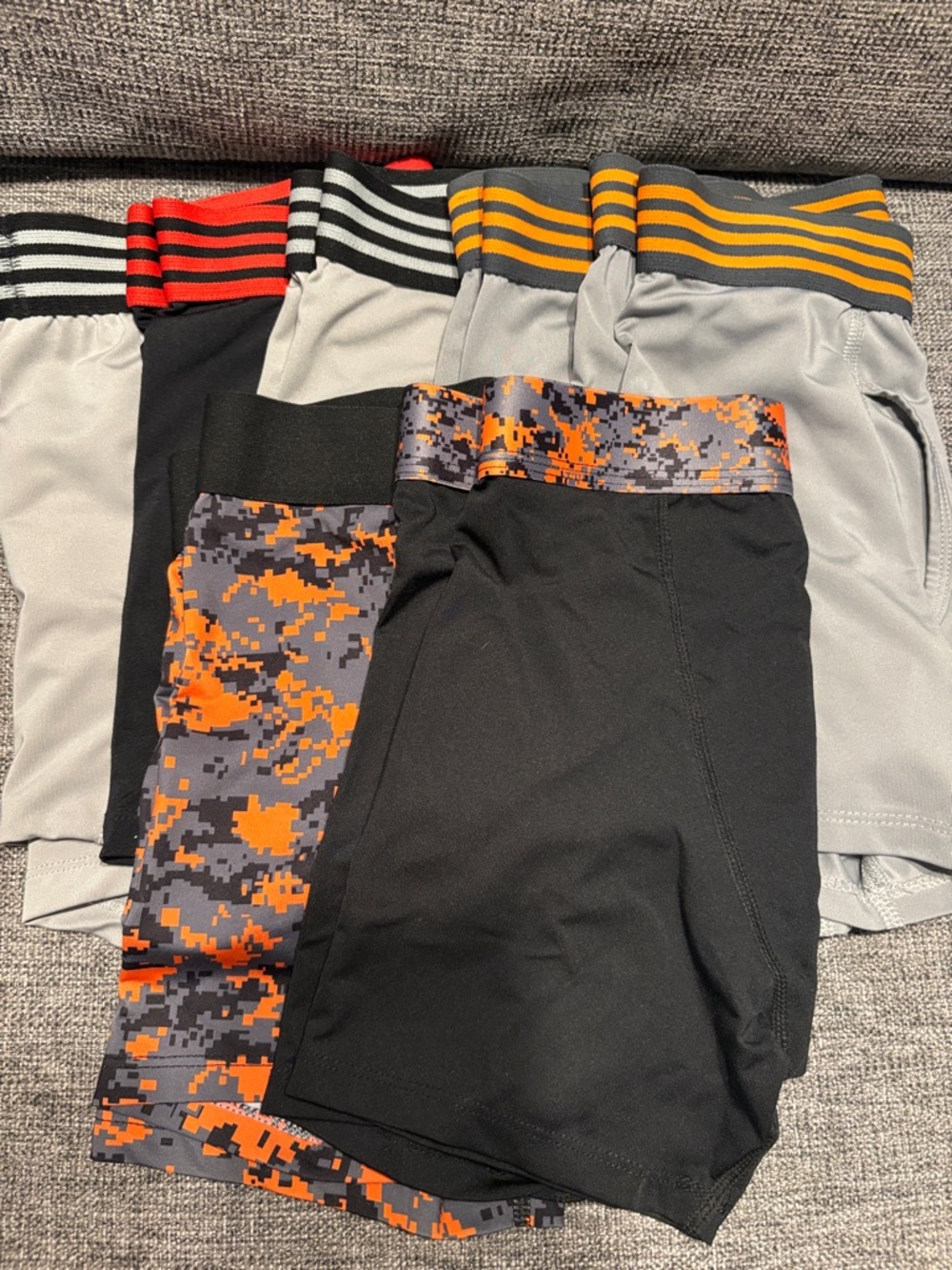 Kids' Athletic Compression Shorts pack of 7- Orange & Gray